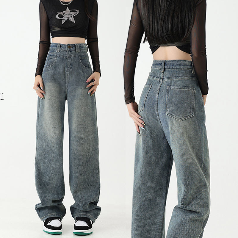 Wheat narrow straight-leg jeans for women with slim pear-shaped body and loose wide-leg pants