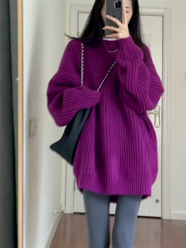 Korean dragon fruit color sweater for women, loose, mid-length, soft and waxy, lazy style, new spring and autumn pullover, thickened top