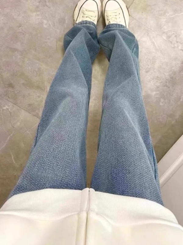 Retro blue drapey floor-length pants, narrow wide-leg pants, jeans, women's early spring new wheat high-waisted straight pants