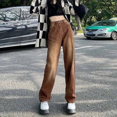 Brown American retro jeans plus size women's clothing for fat mm pear-shaped body pants cover the flesh and look slim ins high street fashion