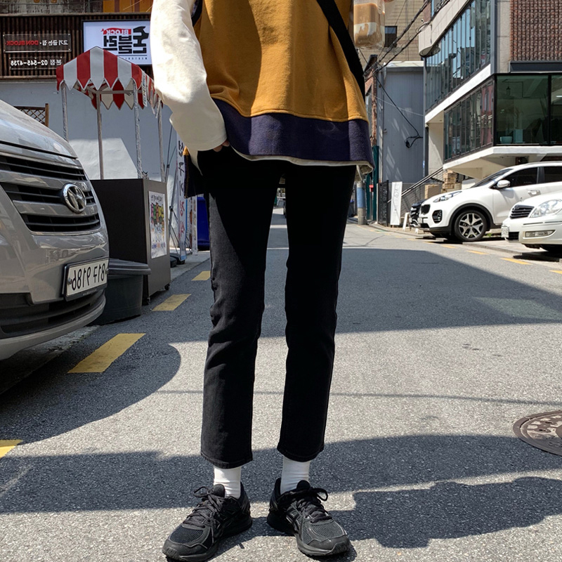 Spot #High-waist jeans for women in autumn and winter new style fat girls slimming slim large size black nine-point pants