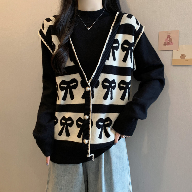 Fat sister autumn and winter plus size women's sweater fake two-piece jacquard sweater slimming loose western style top