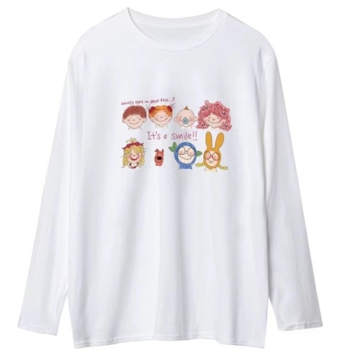 American retro long-sleeved T-shirt for women, thin spring and autumn white bottoming shirt, loose for women