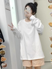 American thin long-sleeved T-shirt for women, pure cotton early autumn new letter printed bottoming shirt, loose slimming top
