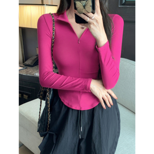 Actual shot# 1*1 thread 270g brushed warm 2024 autumn and winter half turtleneck long sleeve T-shirt for women