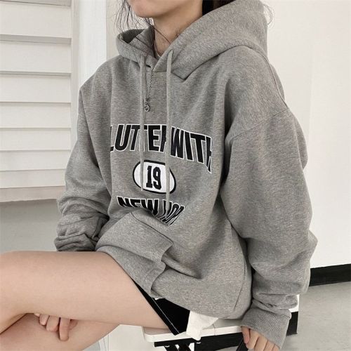 Women's velvet thickened sweatshirt with hooded print top