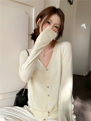 Actual shot ~ Spring, autumn and winter sweet, gentle and warm sun protection shirt, long-sleeved cardigan, core-spun yarn knitted sweater for women to wear outside