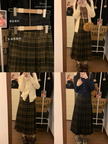 New Autumn and Winter College Style High Waist Slim Plaid Skirt Retro Simple Pleated Skirt for Women