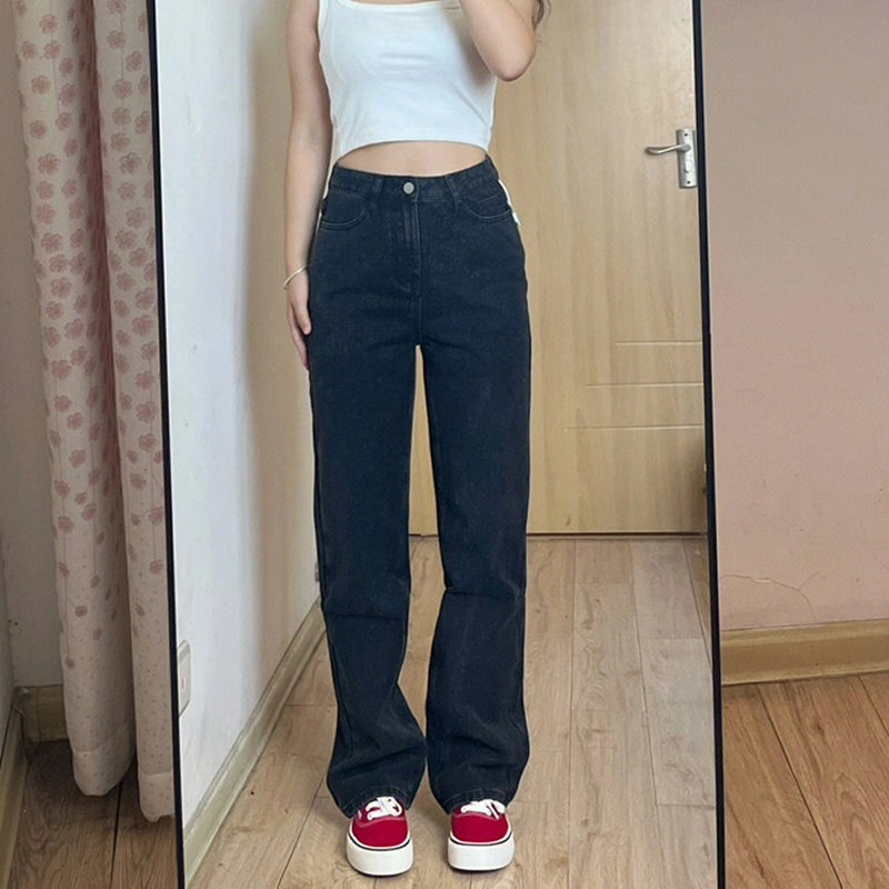 Pear-shaped high-waisted jeans for women, elastic large size, loose, hip-covering, slimming pants, fat mm straight trousers