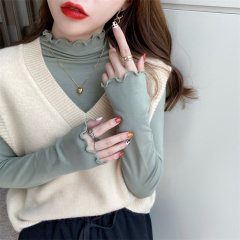 Bottoming shirt for women with spring and autumn new style black half-high collar long-sleeved modal autumn and winter thin white top