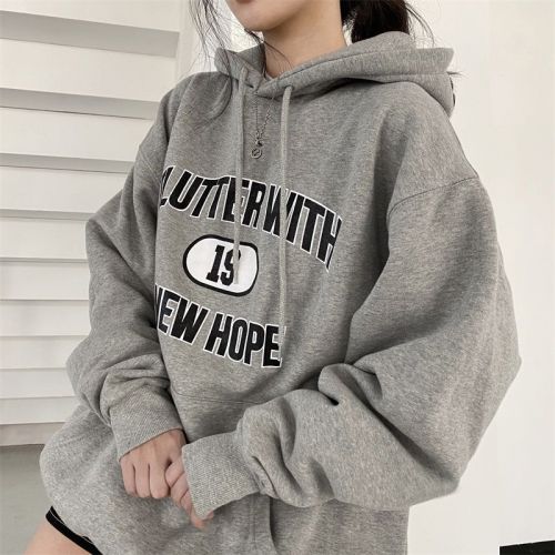 Women's velvet thickened sweatshirt with hooded print top