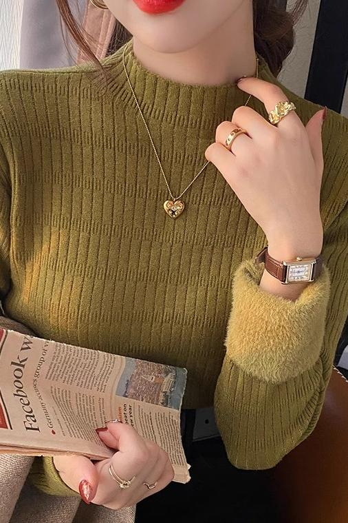 Sweater new style popular style plus velvet thickened bottoming sweater for women autumn and winter warm inner half turtleneck sweater
