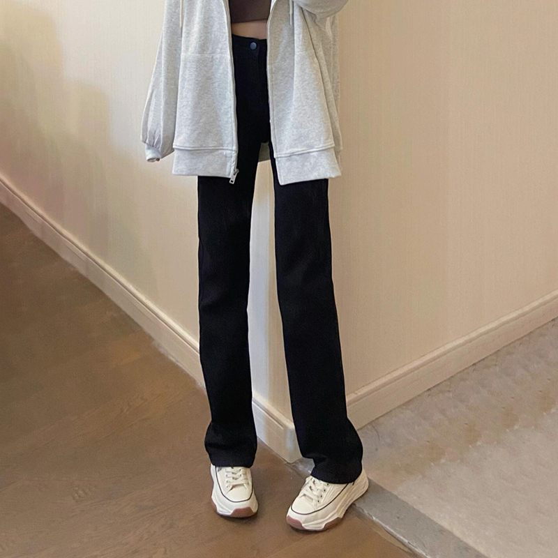 Plus size fat MM black all-match narrow straight jeans autumn high waist elastic slimming high street cigarette pipe mopping pants