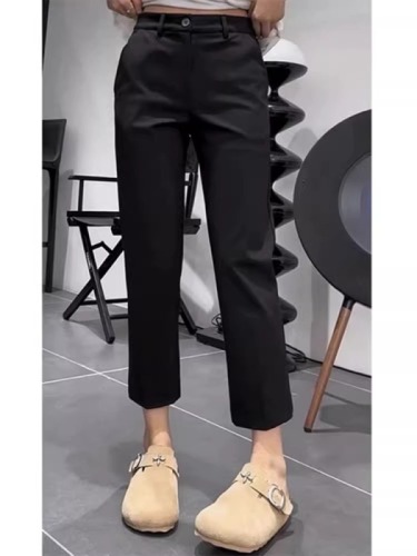 FYQ-Summer thin slit suit casual pants for women with pear-shaped body, high waist, slim straight nine-point pants