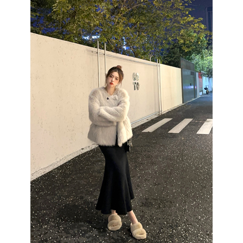 Fishtail skirt autumn and winter Korean style gentle style high waist slimming versatile solid color design A-line skirt for women