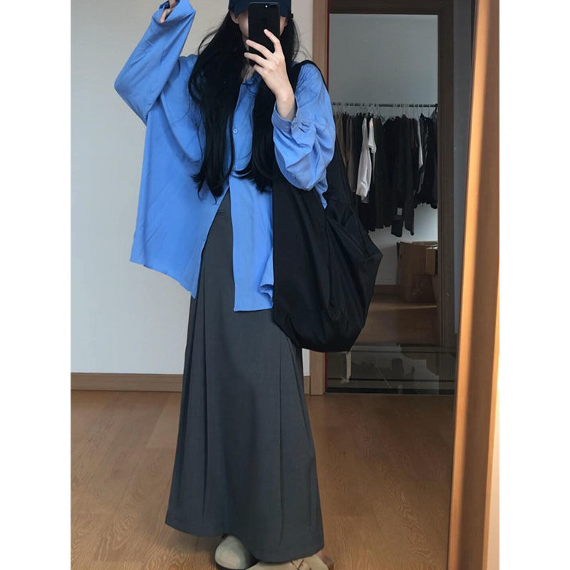Ji Wenrou wears a new Korean fashion loose Klein blue shirt