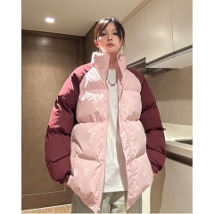 2024 Winter New Cotton Clothes Couple Style Casual Thickened Cotton Clothes Jackets Japanese Style Stitching Contrast Color Bread Clothes Cotton Jackets