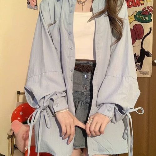 Autumn Women's College Style Versatile Long Sleeve Shirt Women's Sweet Loose Strap Lazy Style Casual Top Shirt