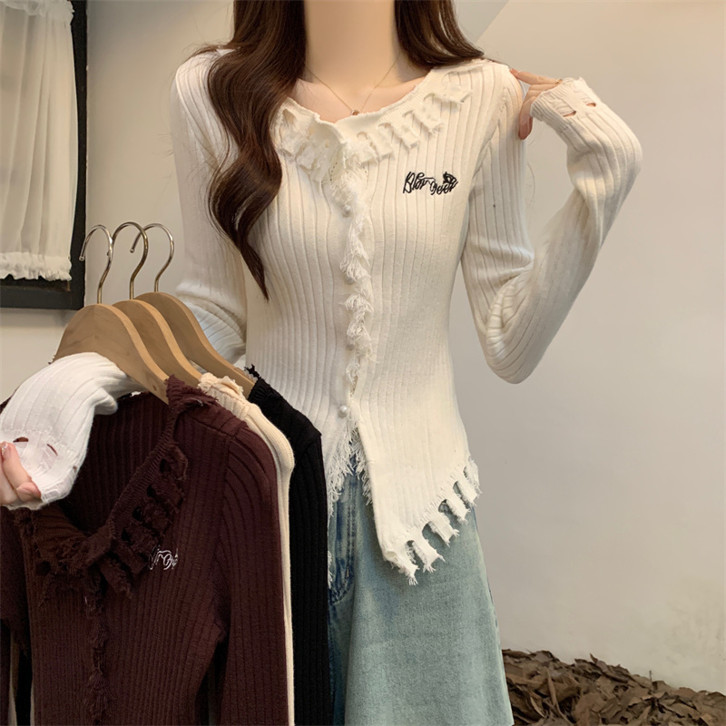 Designed cardigan sweater jacket for women spring and autumn new niche high-end slim slim knitted bottoming shirt top