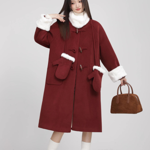 Christmas shirt 2024 winter new plush woolen coat for women Korean version loose and cute outer coat for women trendy