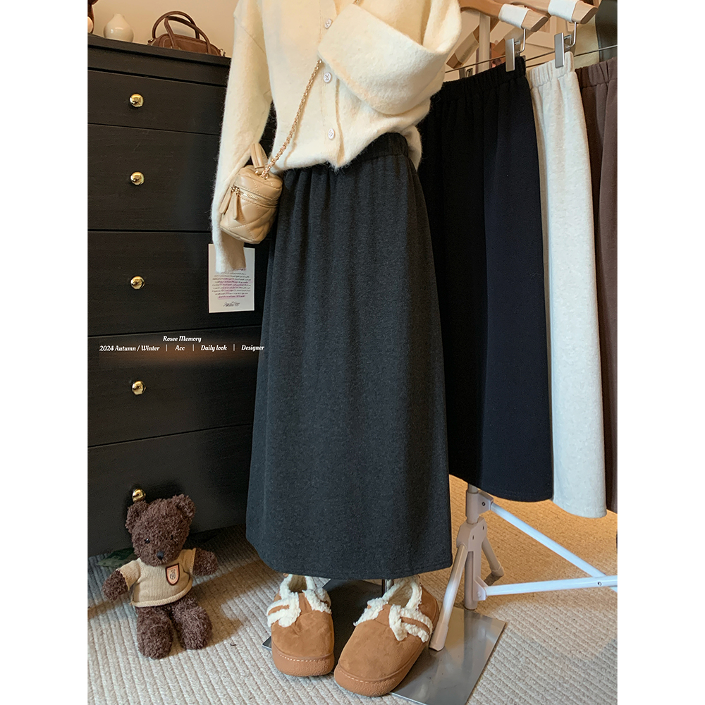 Real shot!  2024 Autumn and Winter New Elastic Waist Slit Slimming Versatile Cashmere Walking Skirt for Women