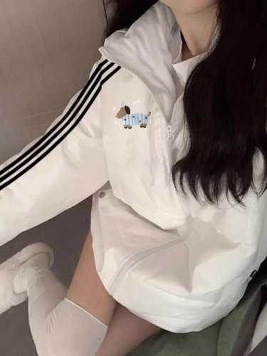 高品质手塞棉加厚冬季新款棉服三条杠宽松印花棉衣面包服女