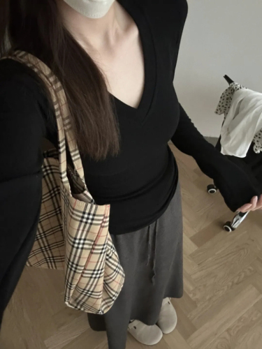 1*1 Threaded Velvet V-neck Underwear for Women's Autumn and Winter Slimming Body Shaping Inner Wear for Hot Girls 