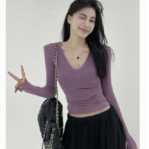 Slim T-shirt solid color inner long sleeve bottoming shirt for women