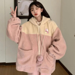 Lamb wool cute coat for women in autumn and winter versatile ins loose Korean style gentle lazy style plus velvet thickened top