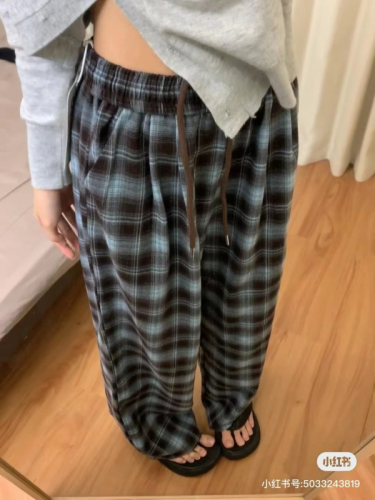 Original 430g brushed plaid drape casual pants for women high waist slimming wide leg floor mopping pants