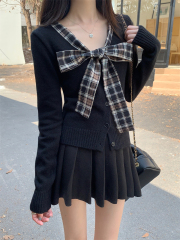 實拍 真 秋冬新款長袖針織開衫假兩件上衣外搭毛衣外套