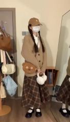 Loose and lazy knitted sweater shirt skirt three-piece set for women autumn and winter new age-reducing college style suit