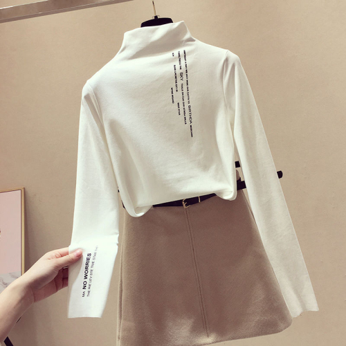 New velvet bottoming shirt, autumn and winter Korean style T-shirt for female students, half turtleneck, slim long sleeves, thin velvet top, solid color