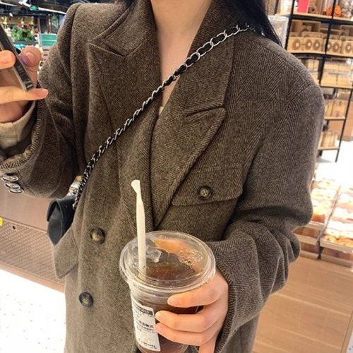 王少女的店2024新款秋冬季毛呢小个子高级感外套西装式中长大衣服