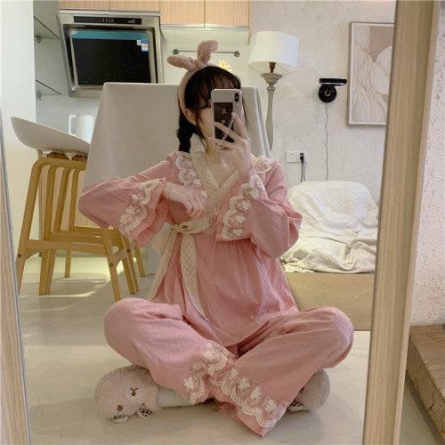 Sweet Japanese kimono lace two-piece suit home wear for women casual