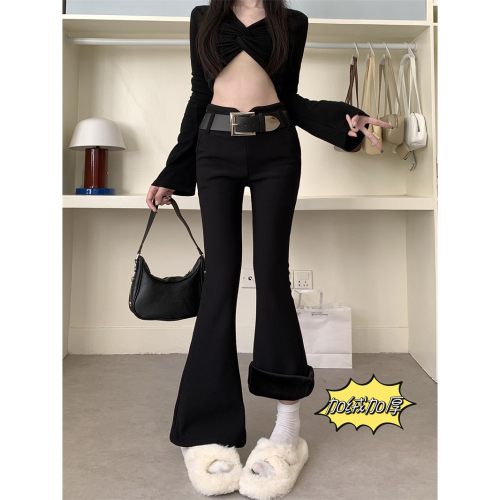 Live shot! Tailored suit-style, lightweight, high-waisted, lined, thick, casual, long pants with design sense, slimming, bell-bottomed long pants