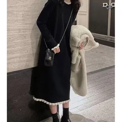 New high-end long skirt, black bottoming inner sweater skirt, long-sleeved knitted dress, women's autumn and winter