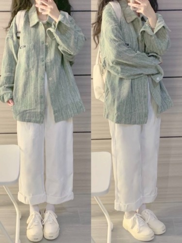 American style small fragrance style tie-dye green jacket for women spring and autumn new style lazy style retro loose top trendy