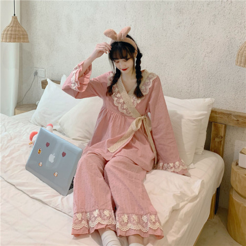 Sweet Japanese kimono lace two-piece suit home wear for women casual