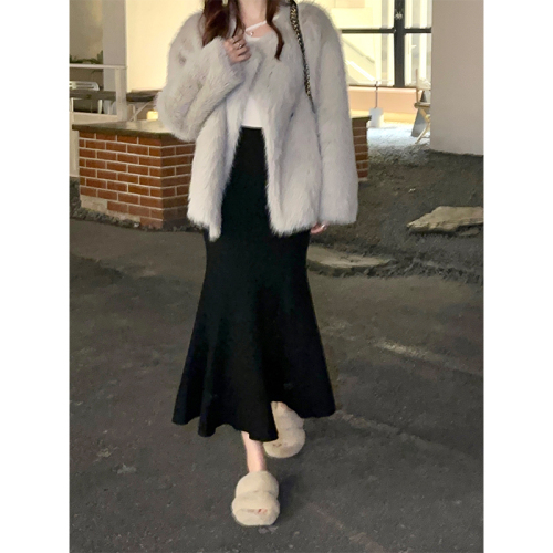 Fishtail skirt autumn and winter Korean style gentle style high waist slimming versatile solid color design A-line skirt for women