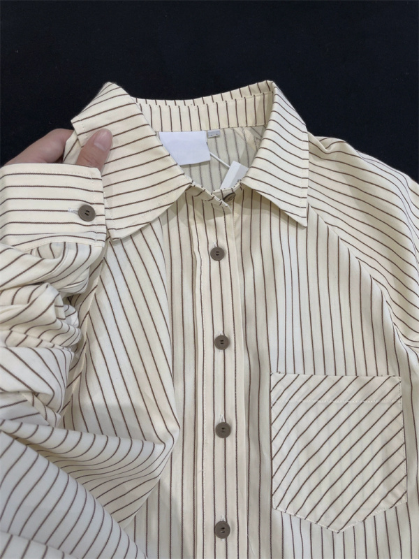 43 cotton 45 polyester 12 viscose French striped long-sleeved shirt for women, high-end, loose, niche and versatile