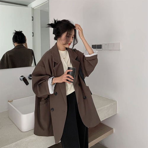 Hong Kong style blazer women's new Korean style loose, slim, fashionable and casual long-sleeved small suit top to wear outside