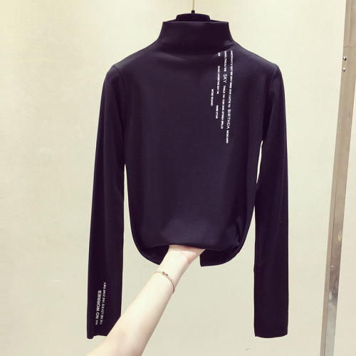 New velvet bottoming shirt, autumn and winter Korean style T-shirt for female students, half turtleneck, slim long sleeves, thin velvet top, solid color