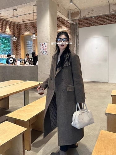 王少女的店2024新款秋冬季毛呢小个子高级感外套西装式中长大衣服