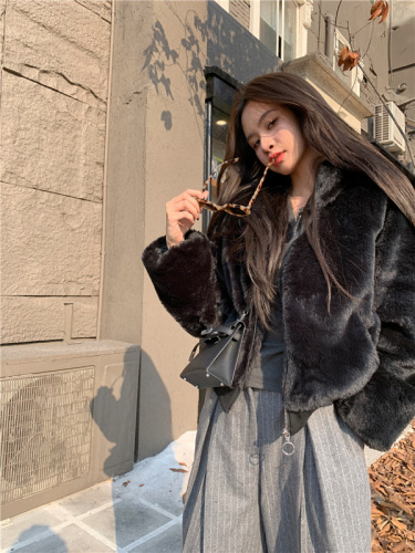 European and American retro plush mink fur hooded cardigan jacket for women with imitation fur