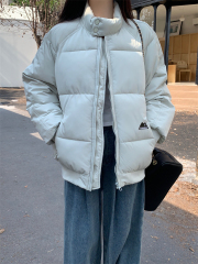 Real Shot Real Stand Collar Cotton Jacket Women's Winter Solid Color Neutral Style Loose Warm Couple Jacket