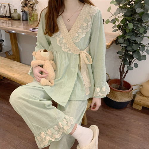 Sweet Japanese kimono lace two-piece suit home wear for women casual