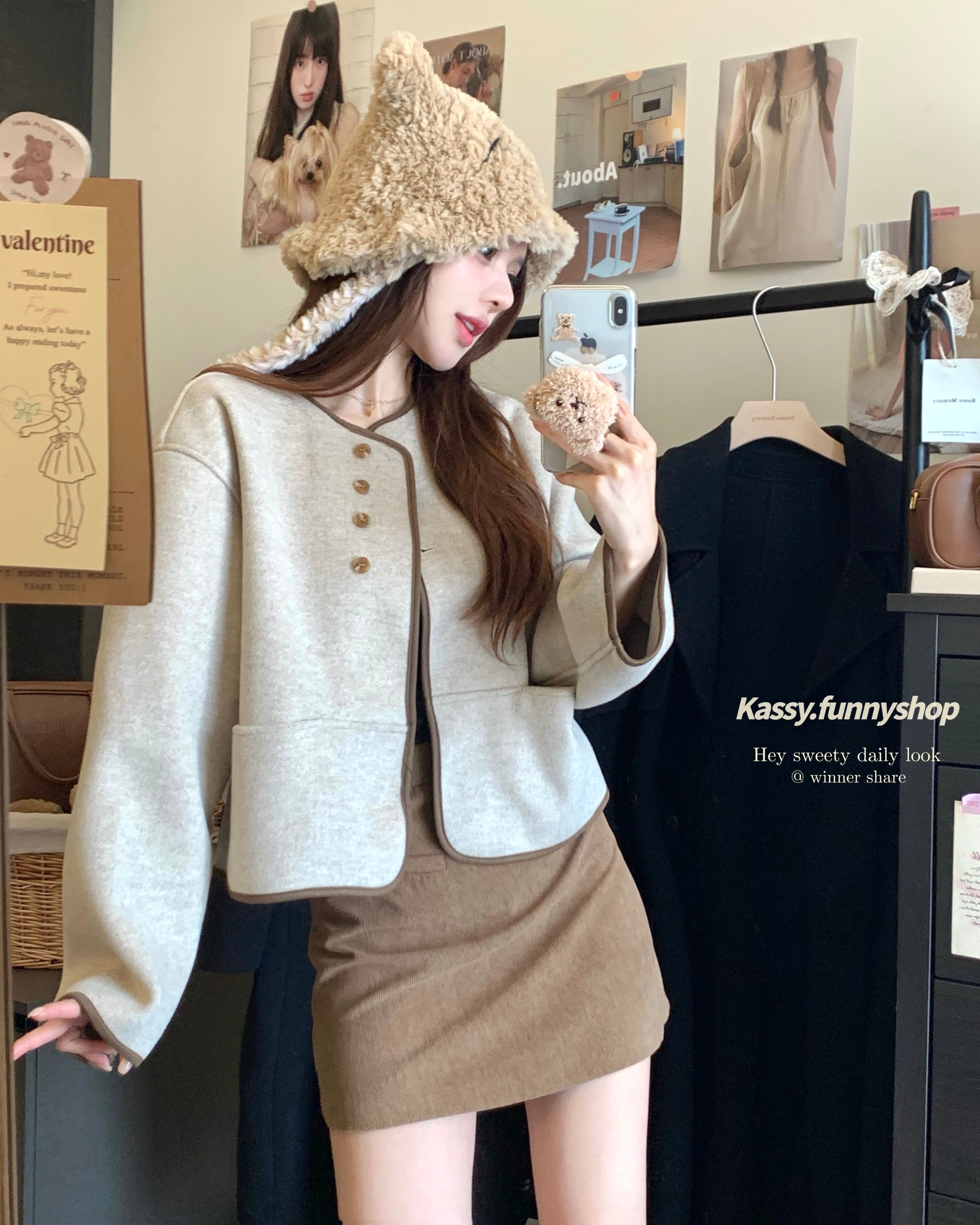 Actual shot ~ Loose and slimming contrasting color round neck double-sided woolen jacket ~ Large quantity has been released