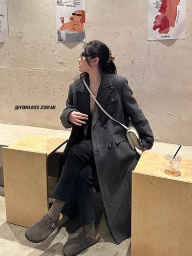 王少女的店2024新款秋冬季毛呢小个子高级感外套西装式中长大衣服