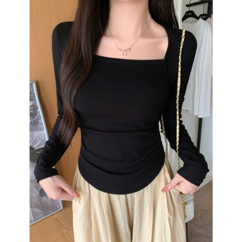 Real shot 1*1 thread 270g 2024 autumn and winter long-sleeved T-shirt women's design niche tops